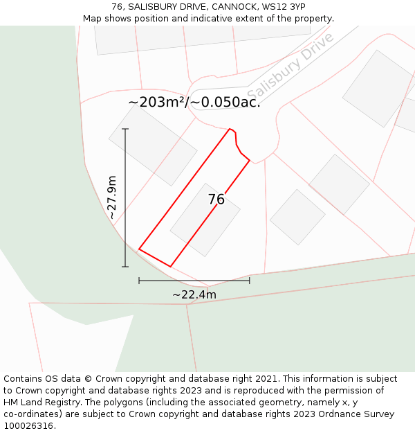 76, SALISBURY DRIVE, CANNOCK, WS12 3YP: Plot and title map