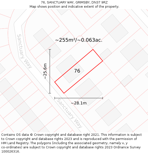 76, SANCTUARY WAY, GRIMSBY, DN37 9RZ: Plot and title map