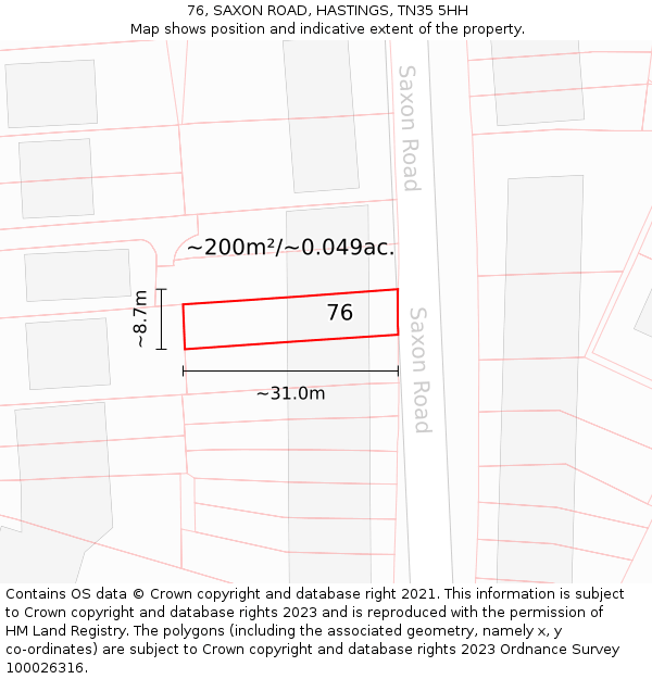 76, SAXON ROAD, HASTINGS, TN35 5HH: Plot and title map