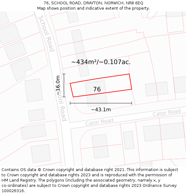 76, SCHOOL ROAD, DRAYTON, NORWICH, NR8 6EQ: Plot and title map
