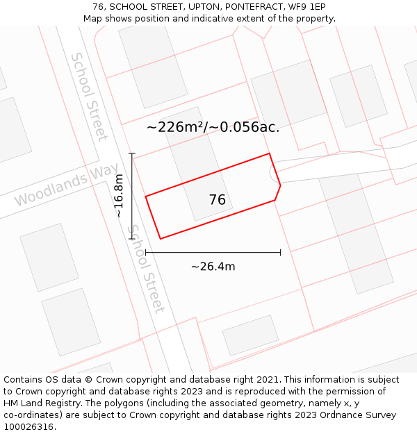 76, SCHOOL STREET, UPTON, PONTEFRACT, WF9 1EP: Plot and title map