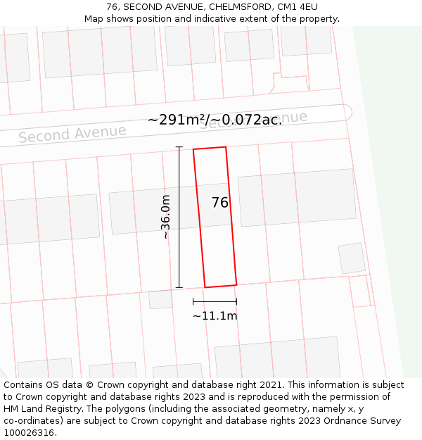 76, SECOND AVENUE, CHELMSFORD, CM1 4EU: Plot and title map