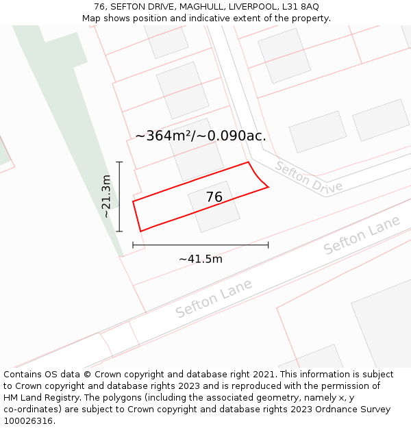 76, SEFTON DRIVE, MAGHULL, LIVERPOOL, L31 8AQ: Plot and title map