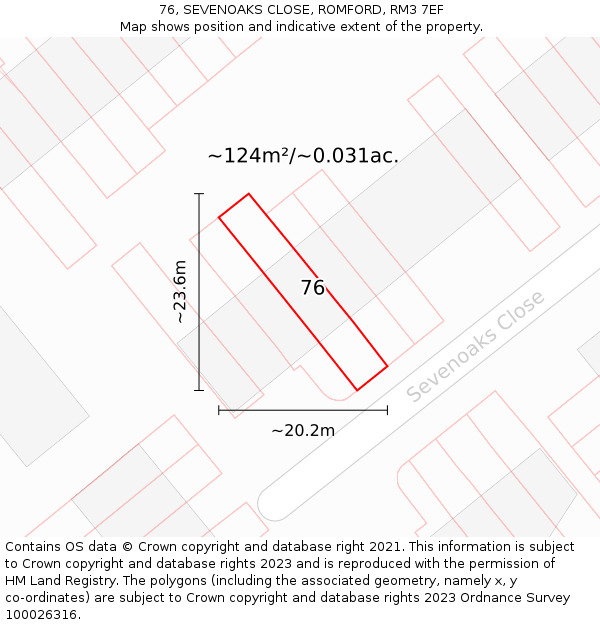76, SEVENOAKS CLOSE, ROMFORD, RM3 7EF: Plot and title map