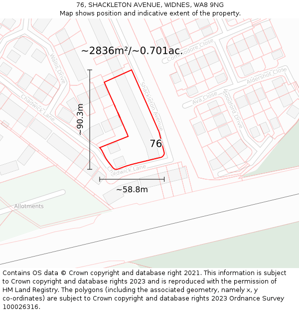 76, SHACKLETON AVENUE, WIDNES, WA8 9NG: Plot and title map