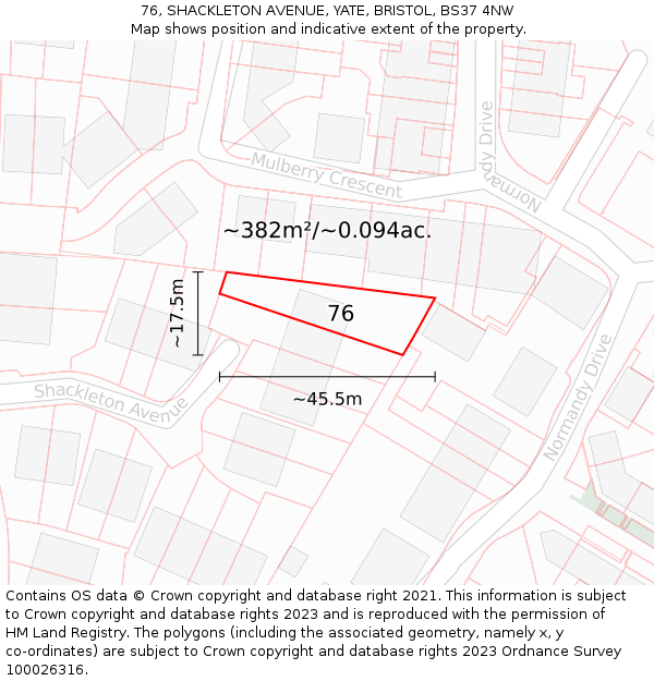 76, SHACKLETON AVENUE, YATE, BRISTOL, BS37 4NW: Plot and title map