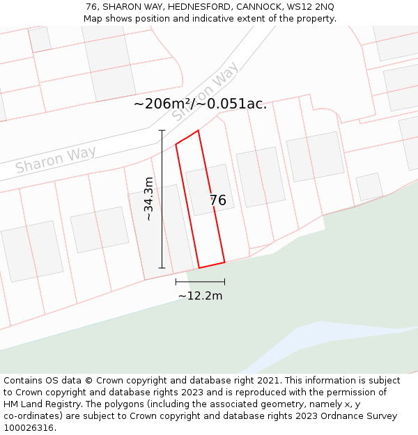 76, SHARON WAY, HEDNESFORD, CANNOCK, WS12 2NQ: Plot and title map