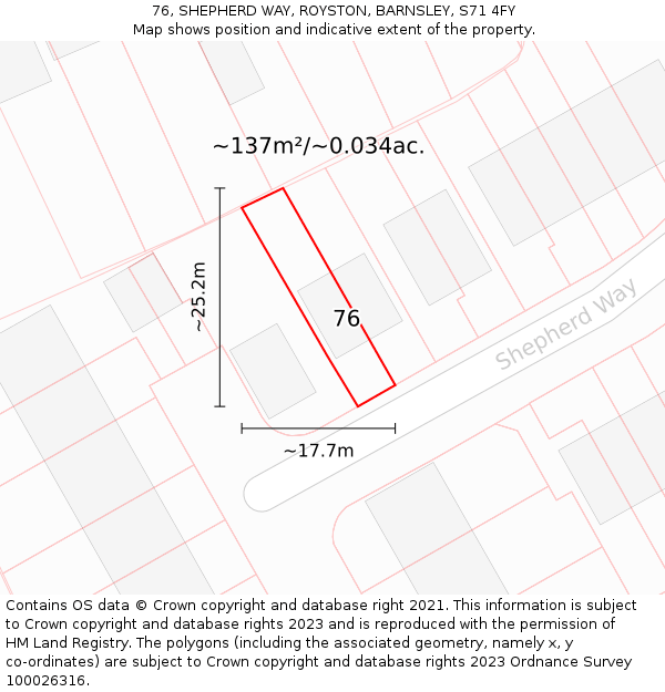 76, SHEPHERD WAY, ROYSTON, BARNSLEY, S71 4FY: Plot and title map