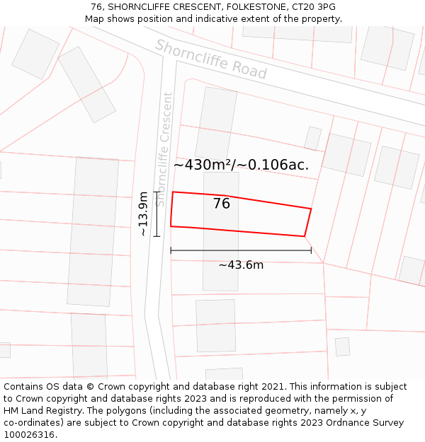 76, SHORNCLIFFE CRESCENT, FOLKESTONE, CT20 3PG: Plot and title map