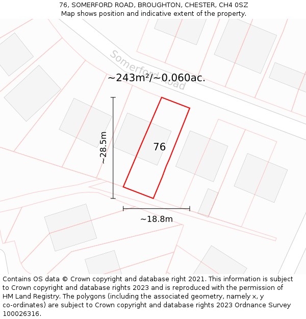 76, SOMERFORD ROAD, BROUGHTON, CHESTER, CH4 0SZ: Plot and title map