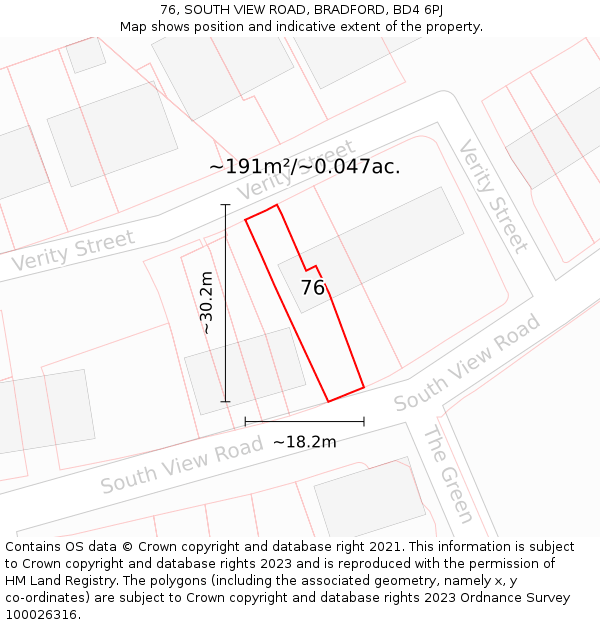 76, SOUTH VIEW ROAD, BRADFORD, BD4 6PJ: Plot and title map