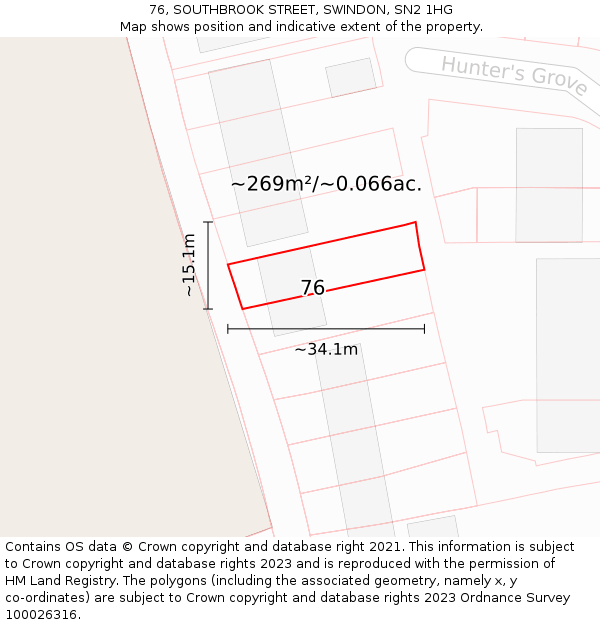 76, SOUTHBROOK STREET, SWINDON, SN2 1HG: Plot and title map