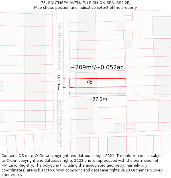 76, SOUTHSEA AVENUE, LEIGH-ON-SEA, SS9 2BJ: Plot and title map