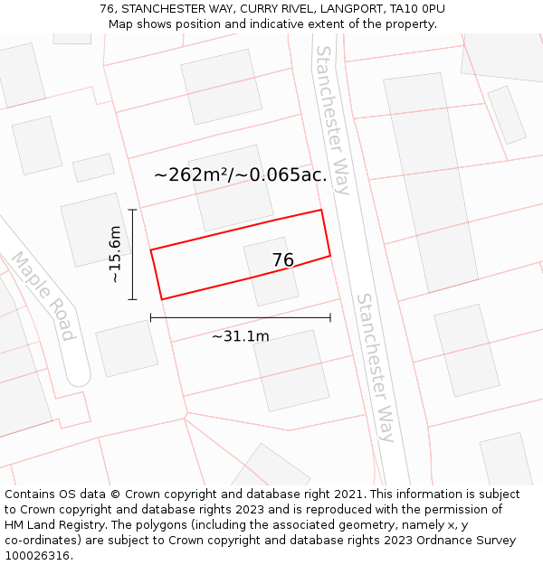 76, STANCHESTER WAY, CURRY RIVEL, LANGPORT, TA10 0PU: Plot and title map