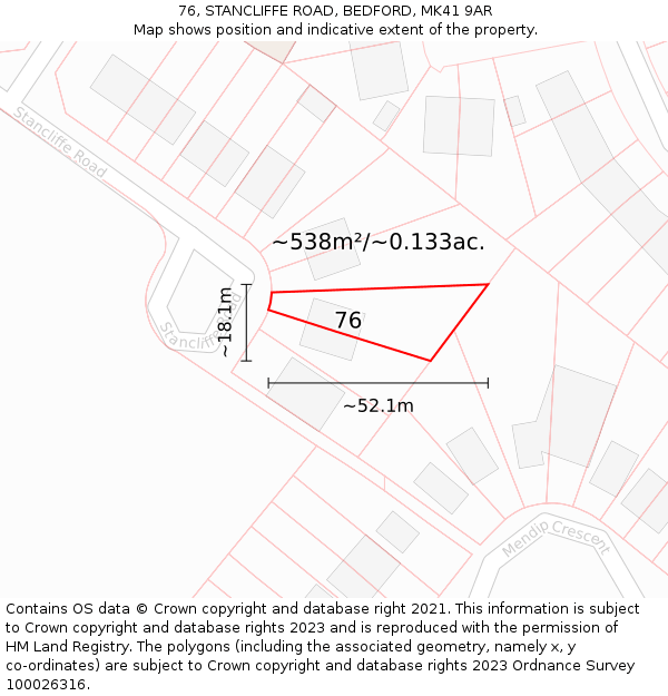 76, STANCLIFFE ROAD, BEDFORD, MK41 9AR: Plot and title map