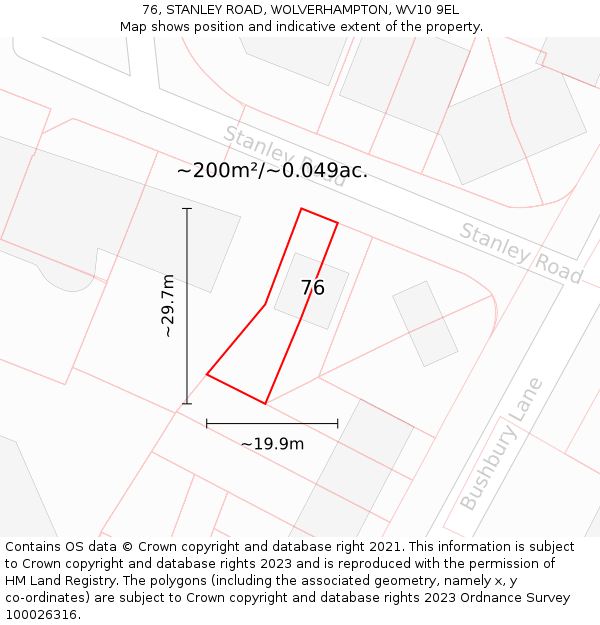 76, STANLEY ROAD, WOLVERHAMPTON, WV10 9EL: Plot and title map