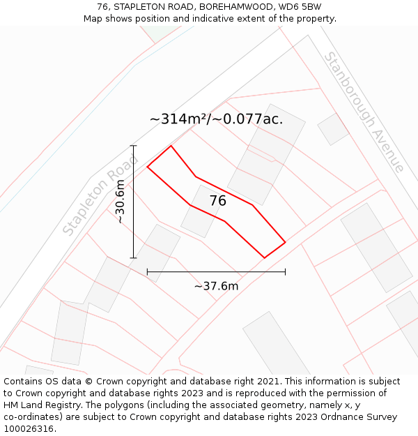 76, STAPLETON ROAD, BOREHAMWOOD, WD6 5BW: Plot and title map