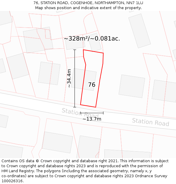 76, STATION ROAD, COGENHOE, NORTHAMPTON, NN7 1LU: Plot and title map