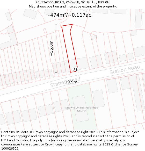 76, STATION ROAD, KNOWLE, SOLIHULL, B93 0HJ: Plot and title map