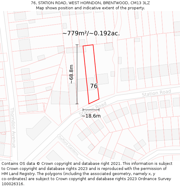 76, STATION ROAD, WEST HORNDON, BRENTWOOD, CM13 3LZ: Plot and title map