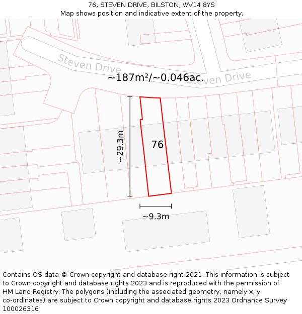 76, STEVEN DRIVE, BILSTON, WV14 8YS: Plot and title map
