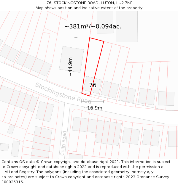 76, STOCKINGSTONE ROAD, LUTON, LU2 7NF: Plot and title map