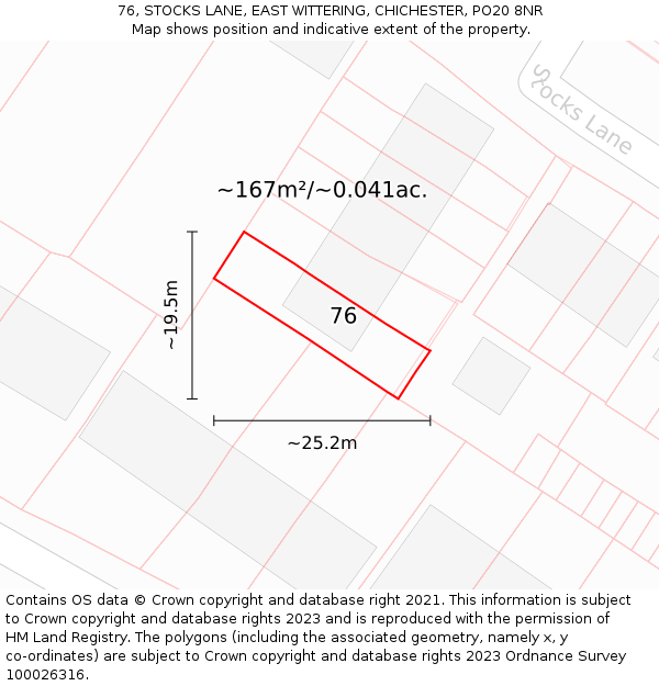 76, STOCKS LANE, EAST WITTERING, CHICHESTER, PO20 8NR: Plot and title map