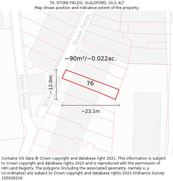 76, STOKE FIELDS, GUILDFORD, GU1 4LT: Plot and title map