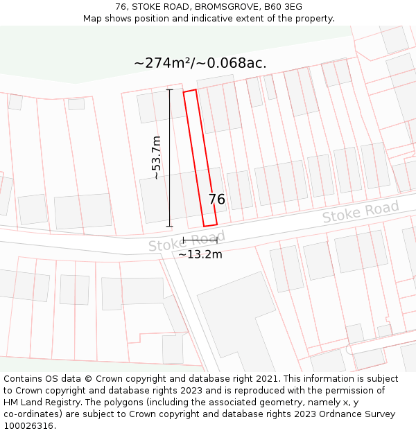 76, STOKE ROAD, BROMSGROVE, B60 3EG: Plot and title map