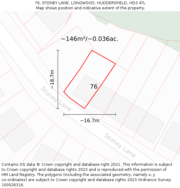 76, STONEY LANE, LONGWOOD, HUDDERSFIELD, HD3 4TL: Plot and title map