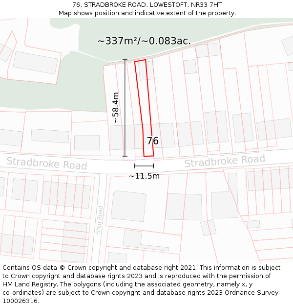 76, STRADBROKE ROAD, LOWESTOFT, NR33 7HT: Plot and title map