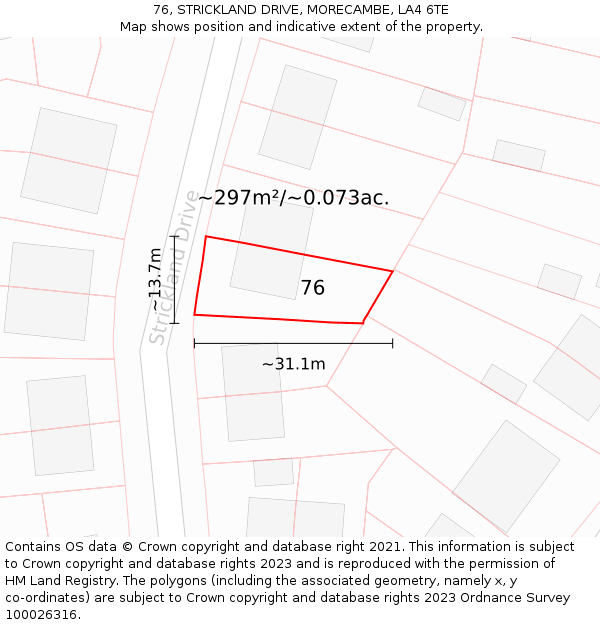 76, STRICKLAND DRIVE, MORECAMBE, LA4 6TE: Plot and title map