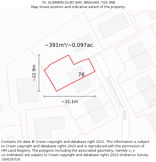 76, SUMMERCOURT WAY, BRIXHAM, TQ5 0RB: Plot and title map