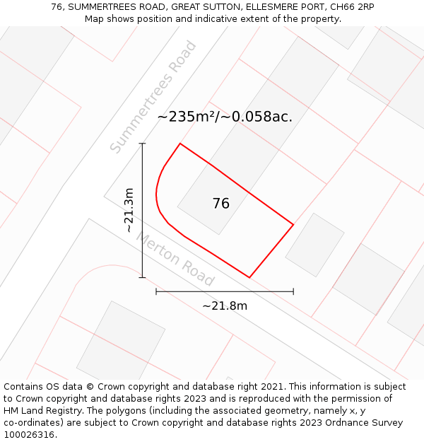 76, SUMMERTREES ROAD, GREAT SUTTON, ELLESMERE PORT, CH66 2RP: Plot and title map
