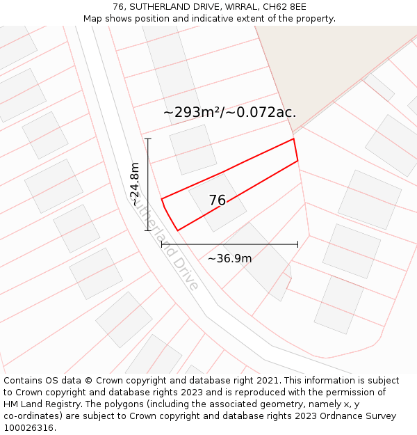 76, SUTHERLAND DRIVE, WIRRAL, CH62 8EE: Plot and title map