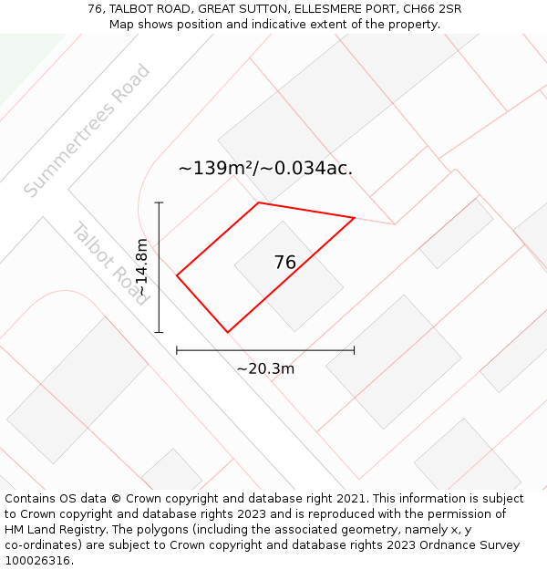 76, TALBOT ROAD, GREAT SUTTON, ELLESMERE PORT, CH66 2SR: Plot and title map