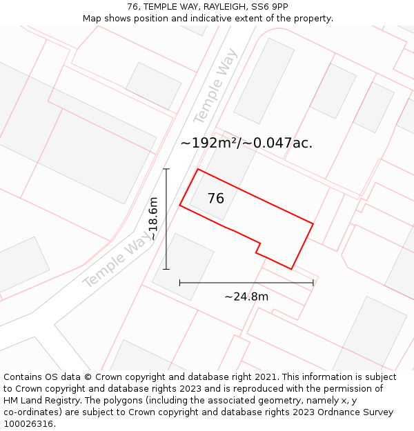 76, TEMPLE WAY, RAYLEIGH, SS6 9PP: Plot and title map