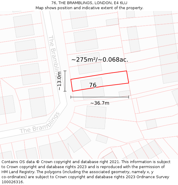 76, THE BRAMBLINGS, LONDON, E4 6LU: Plot and title map