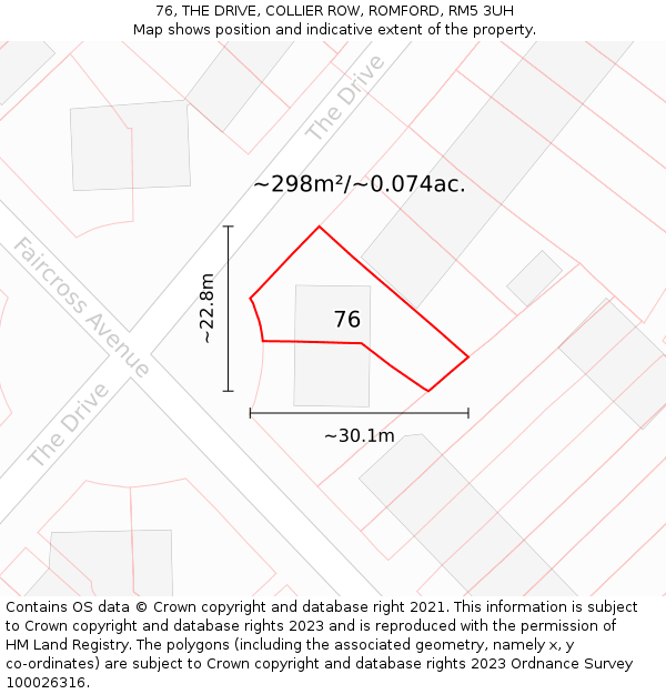 76, THE DRIVE, COLLIER ROW, ROMFORD, RM5 3UH: Plot and title map