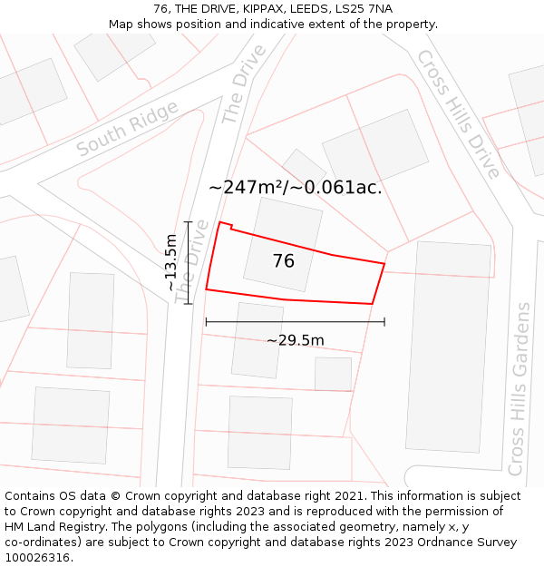 76, THE DRIVE, KIPPAX, LEEDS, LS25 7NA: Plot and title map