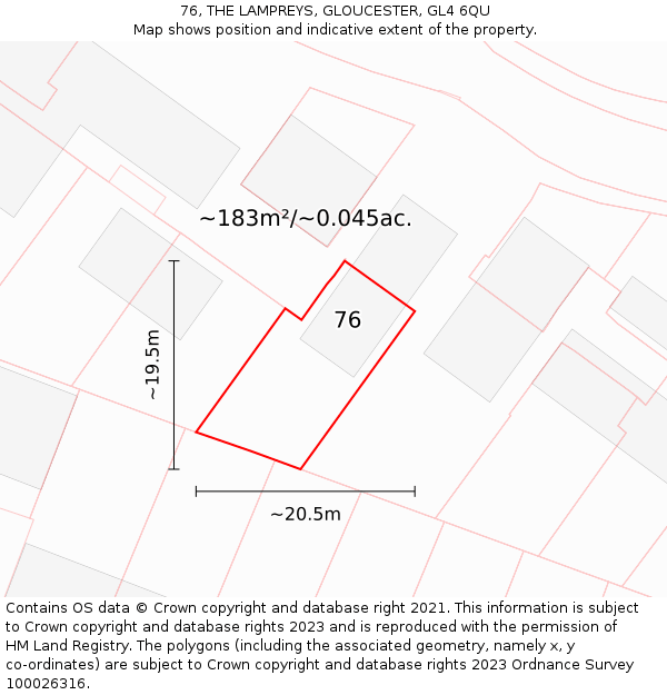 76, THE LAMPREYS, GLOUCESTER, GL4 6QU: Plot and title map