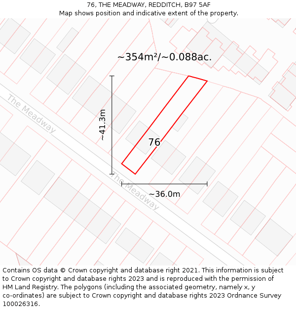 76, THE MEADWAY, REDDITCH, B97 5AF: Plot and title map