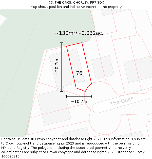 76, THE OAKS, CHORLEY, PR7 3QX: Plot and title map