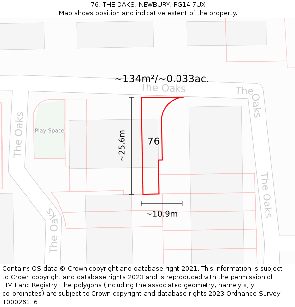 76, THE OAKS, NEWBURY, RG14 7UX: Plot and title map
