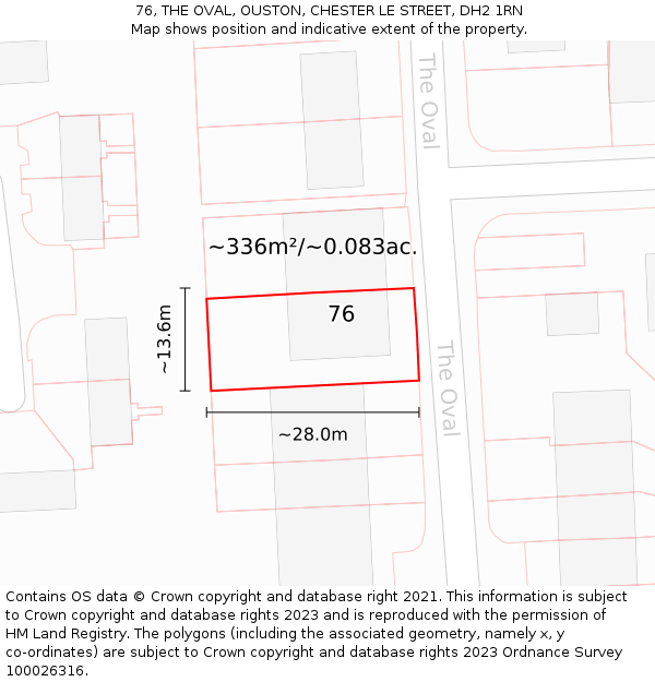 76, THE OVAL, OUSTON, CHESTER LE STREET, DH2 1RN: Plot and title map