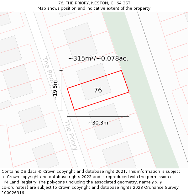 76, THE PRIORY, NESTON, CH64 3ST: Plot and title map