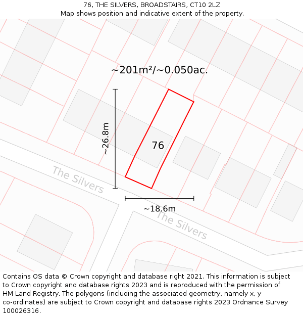 76, THE SILVERS, BROADSTAIRS, CT10 2LZ: Plot and title map