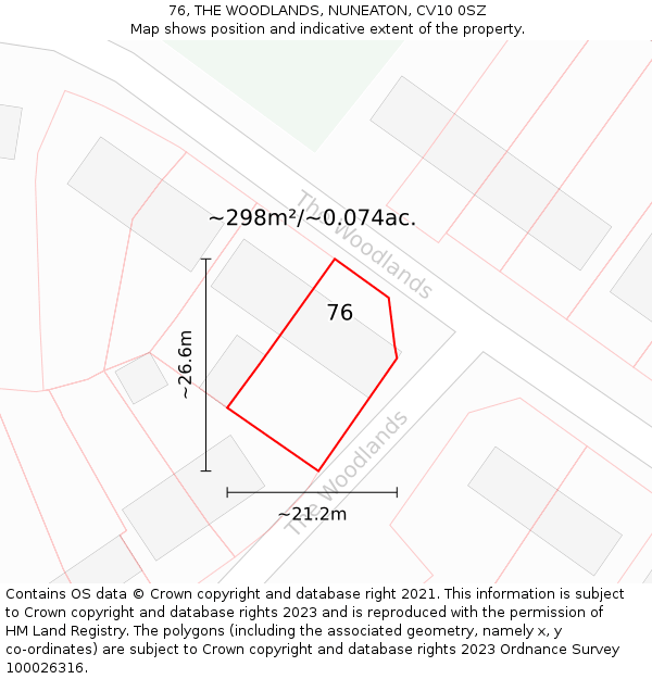 76, THE WOODLANDS, NUNEATON, CV10 0SZ: Plot and title map