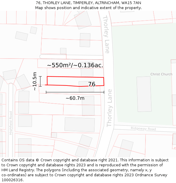 76, THORLEY LANE, TIMPERLEY, ALTRINCHAM, WA15 7AN: Plot and title map