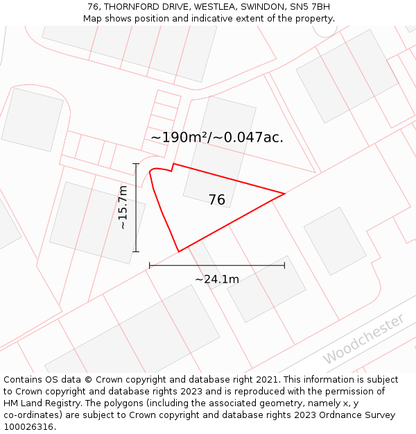 76, THORNFORD DRIVE, WESTLEA, SWINDON, SN5 7BH: Plot and title map